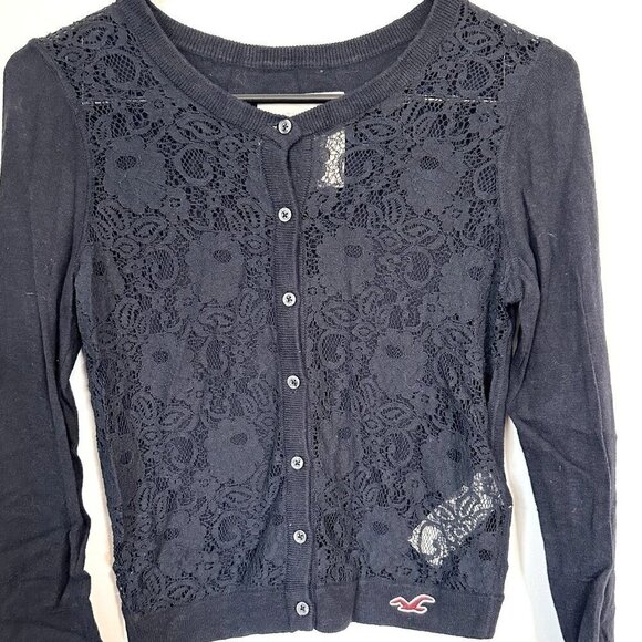 Hollister Navy Long Sleeve Button Down Lacey Cardigan - Size: Small - Picture 2 of 5